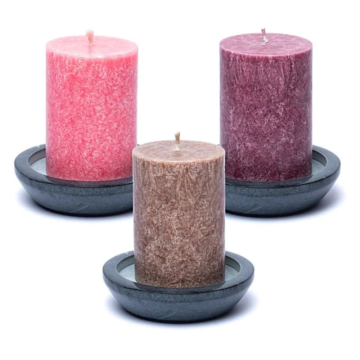 Plateau/socle à bougie - rond en stéatite grise | Pieralune