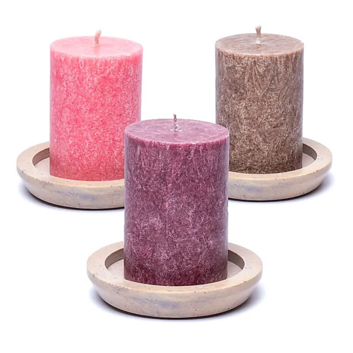 Plateau/socle à bougie - rond en stéatite beige | Pieralune