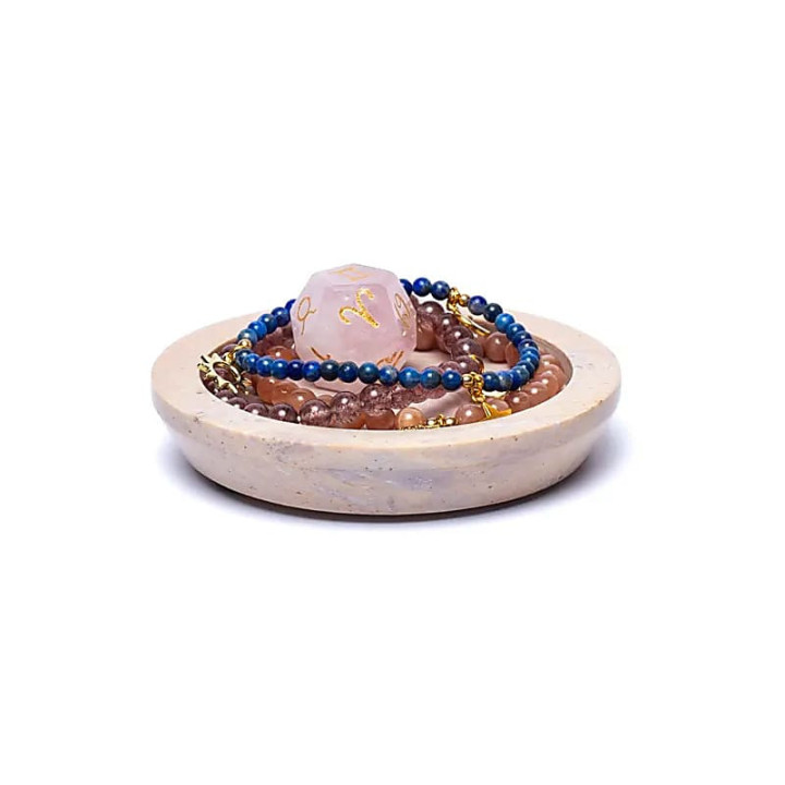 Plateau/socle à bougie - rond en stéatite beige | Pieralune