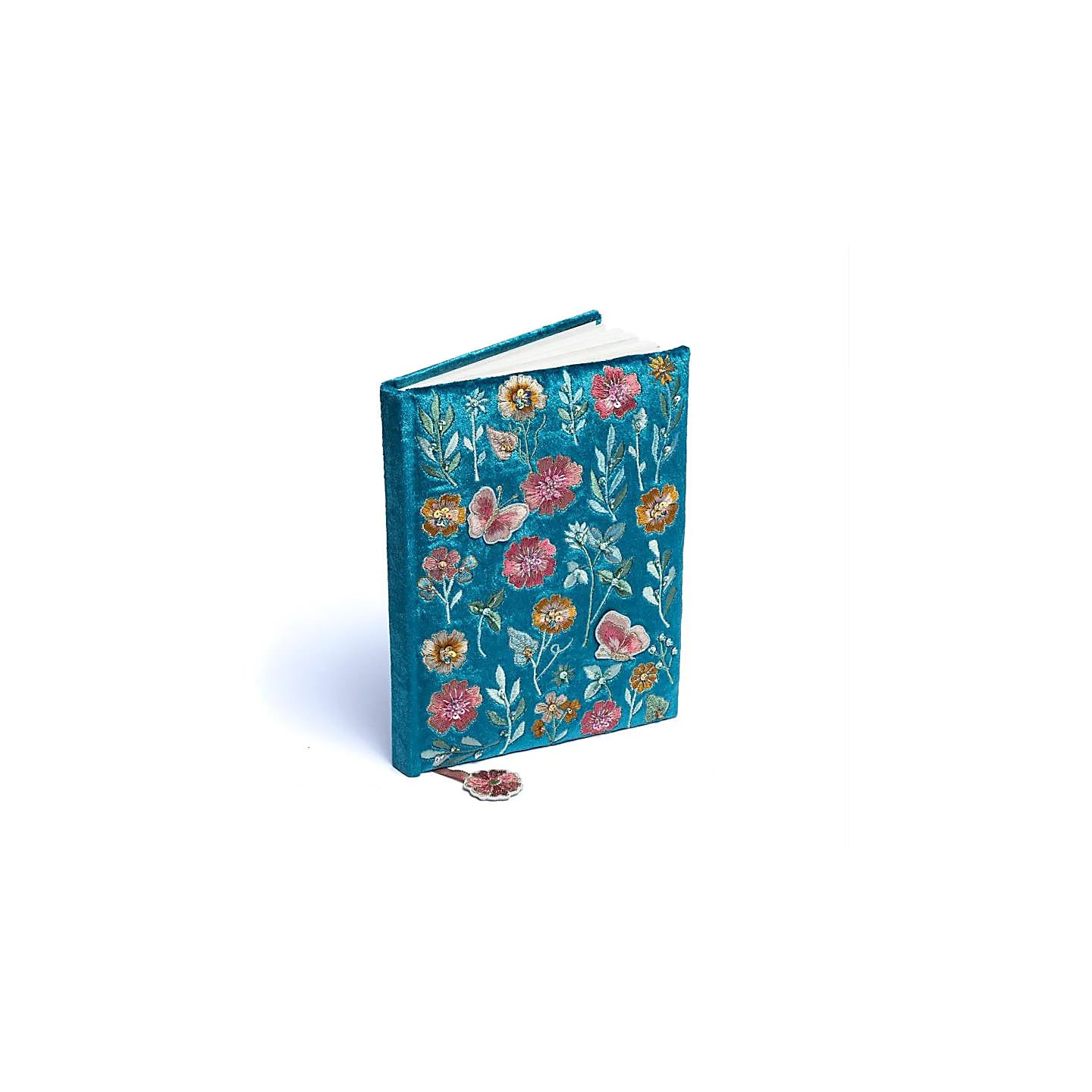 Carnet de notes velours bleu à fleurs | Pieralune