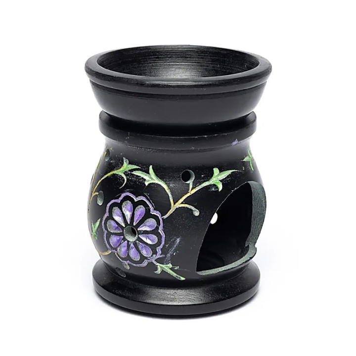 Brûle-parfum - Fleurs - en pierre à savon noire | Pieralune