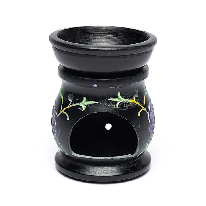 Brûle-parfum - Fleurs - en pierre à savon noire | Pieralune