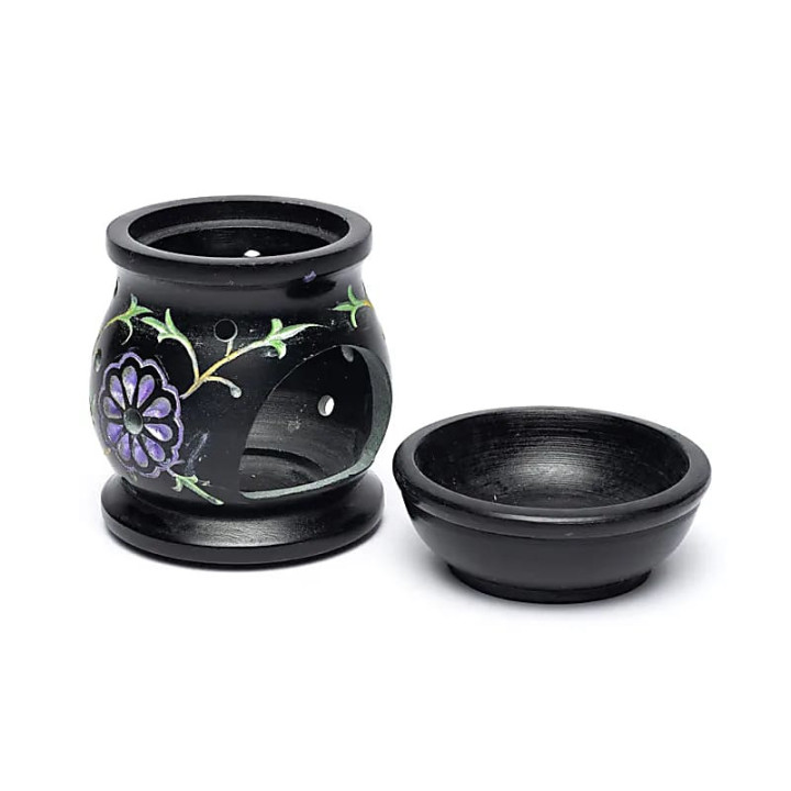 Brûle-parfum - Fleurs - en pierre à savon noire | Pieralune