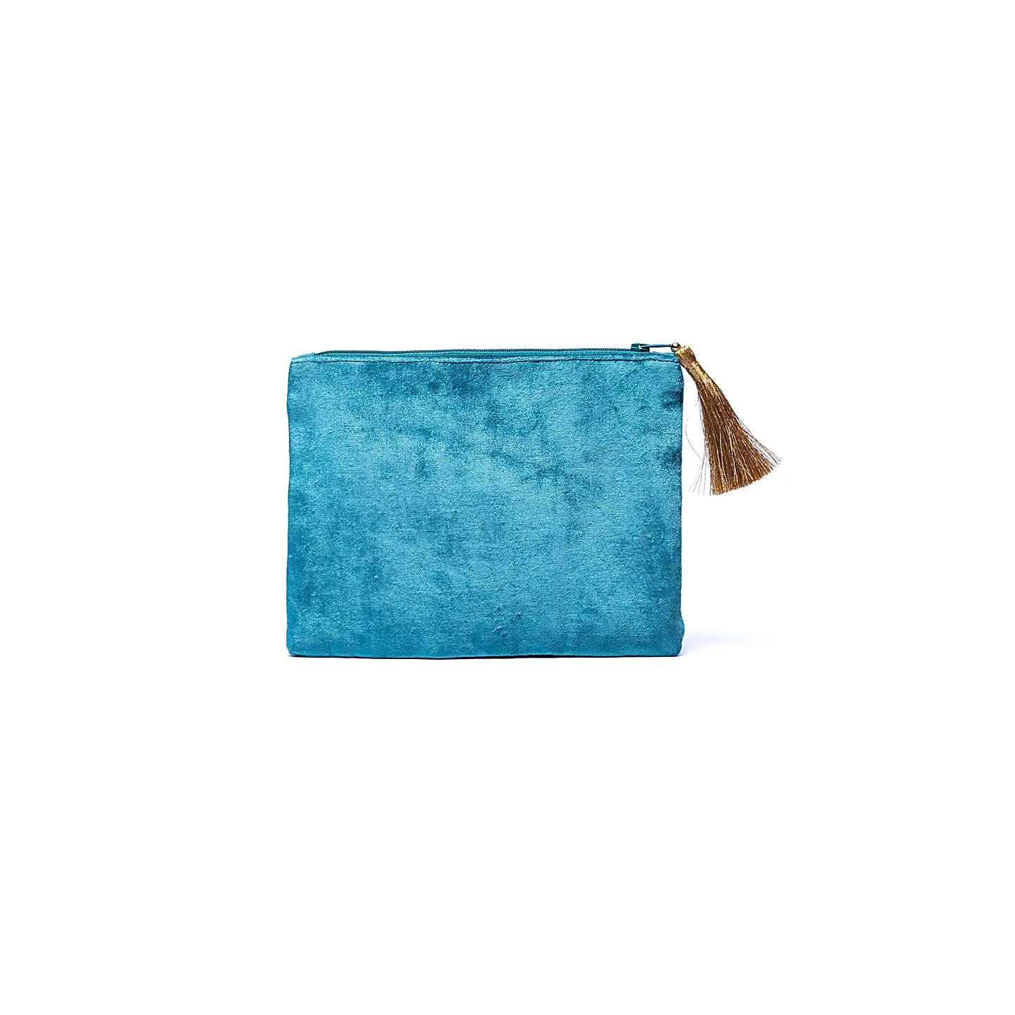 Pochette zippée en velours bleu à fleurs | Pieralune