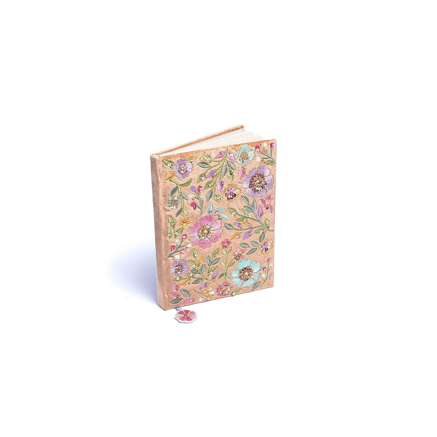 Carnet velours beige à fleurs | Pieralune