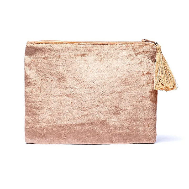 Pochette zippée en velours beige à fleurs | Pieralune