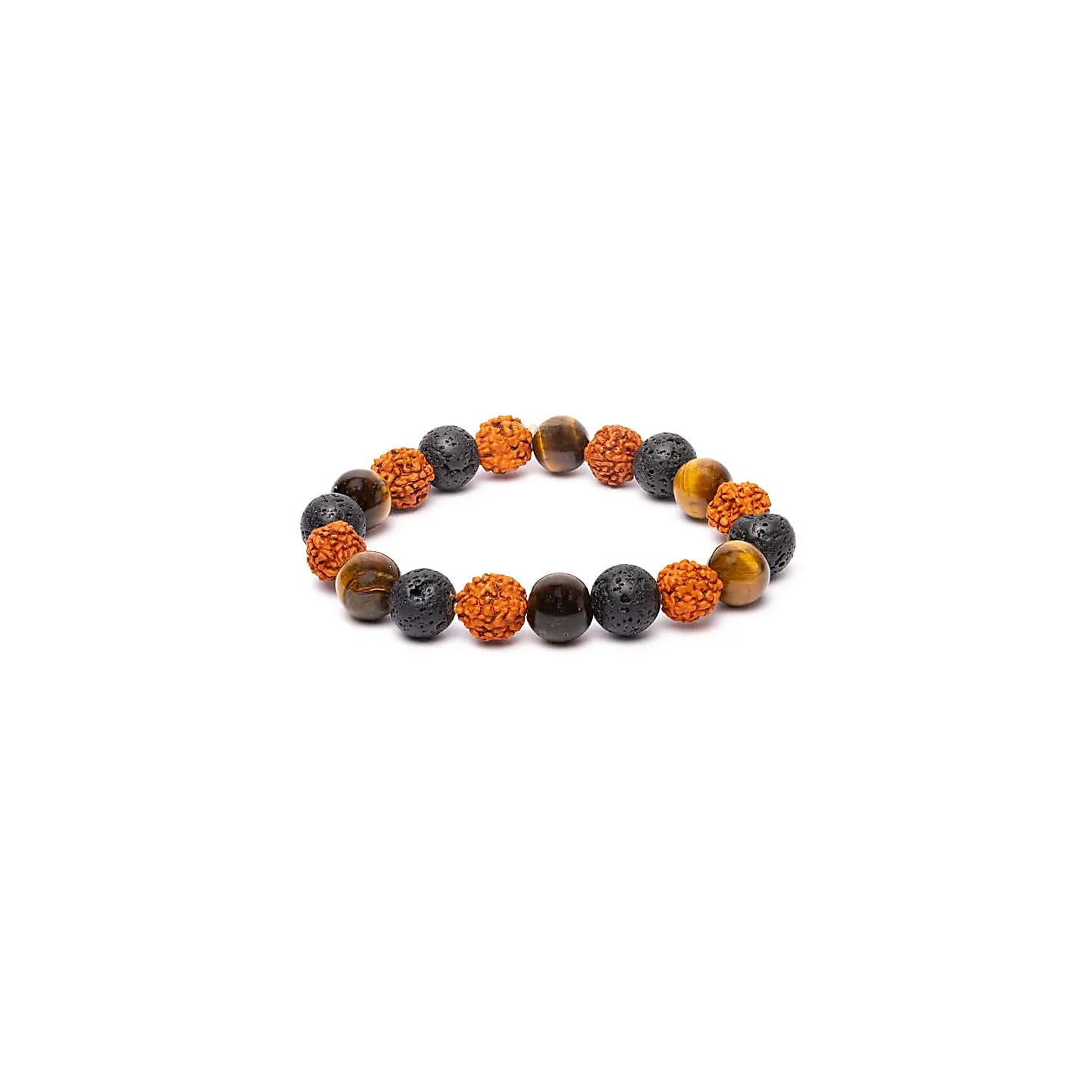 Bracelet en rudraksha, œil de tigre et pierre de lave | Pieralune