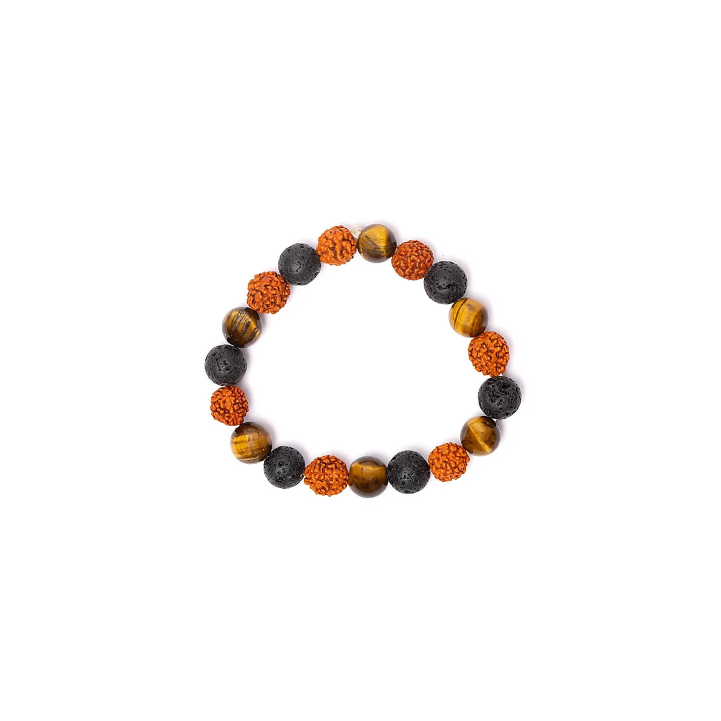 Bracelet en rudraksha, œil de tigre et pierre de lave | Pieralune