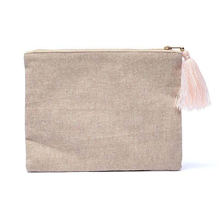 Pochette zippée en velours beige/or avec Fleur de vie | Pieralune
