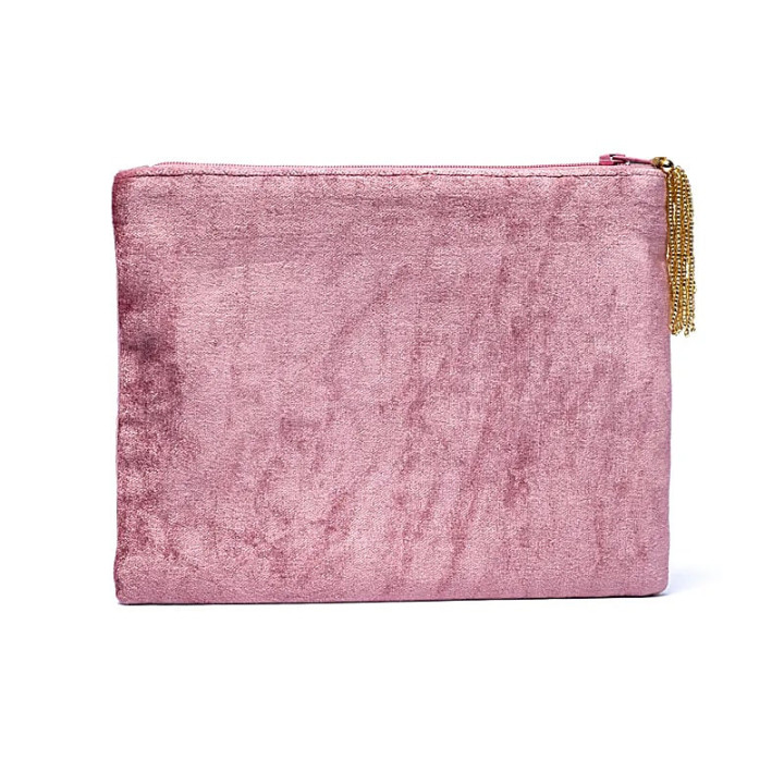 Pochette zippée en velours Rose avec Arbre de vie | Pieralune