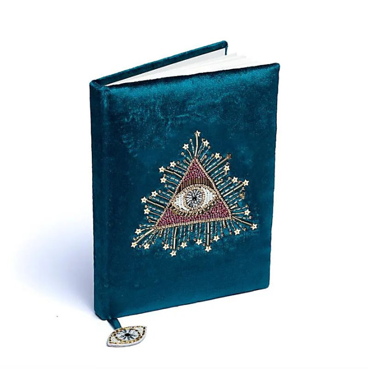 Carnet de notes velours pétrole avec Oeil des tarots | Pieralune