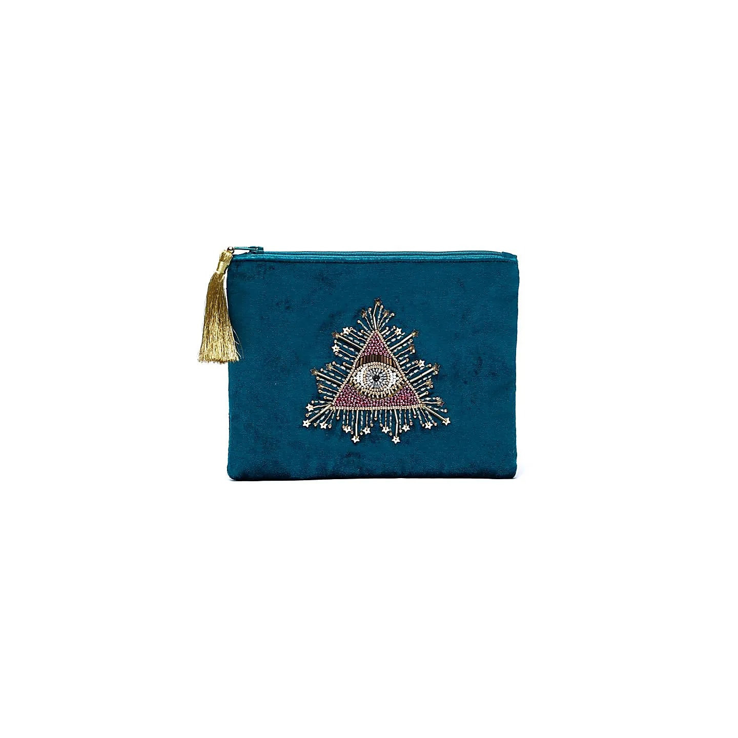 Pochette zippée en velours pétrole avec Oeil des tarots | Pieralune