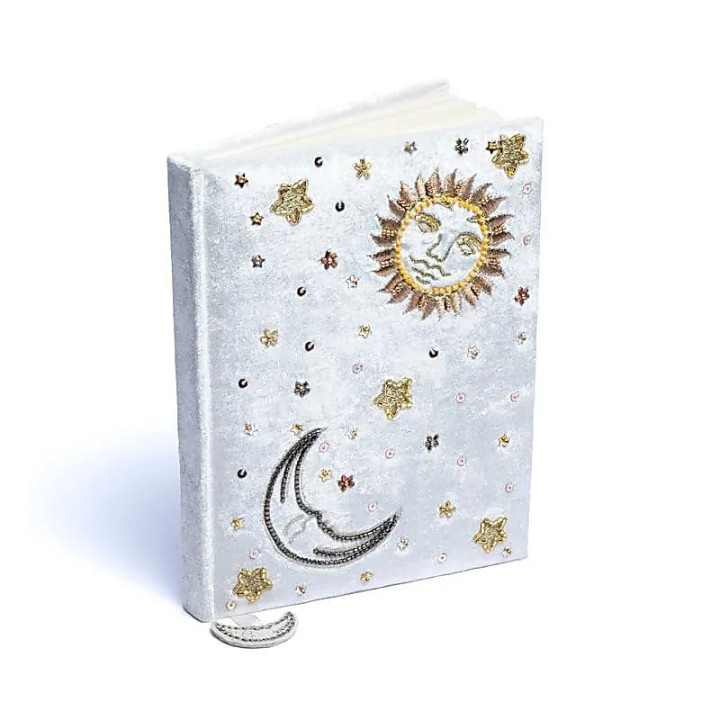 Carnet de notes velours Blanc avec Soleil et Lune | Pieralune