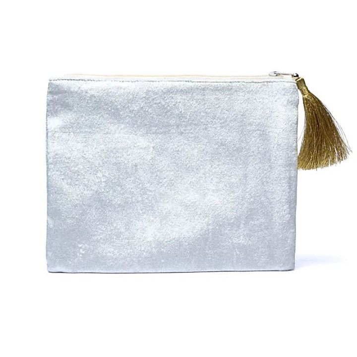 Pochette zippée en velours Blanc avec Soleil et Lune | Pieralune
