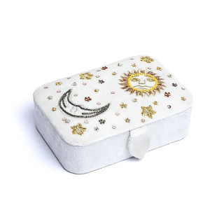 Coffret à bijoux / tarot velours Blanc avec Soleil et Lune | Pieralune