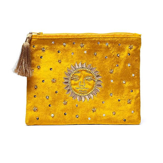 Pochette zippée en velours Jaune avec Soleil | Pieralune