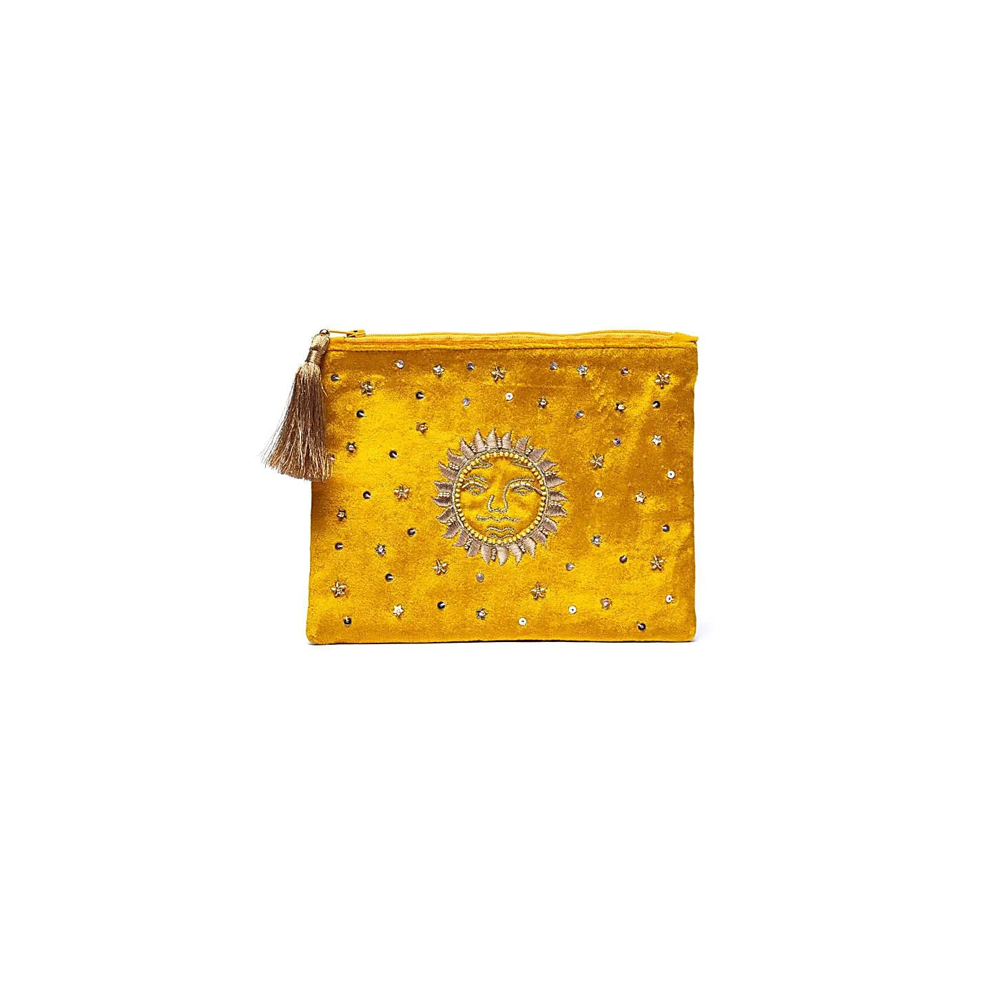 Pochette zippée en velours Jaune avec Soleil | Pieralune