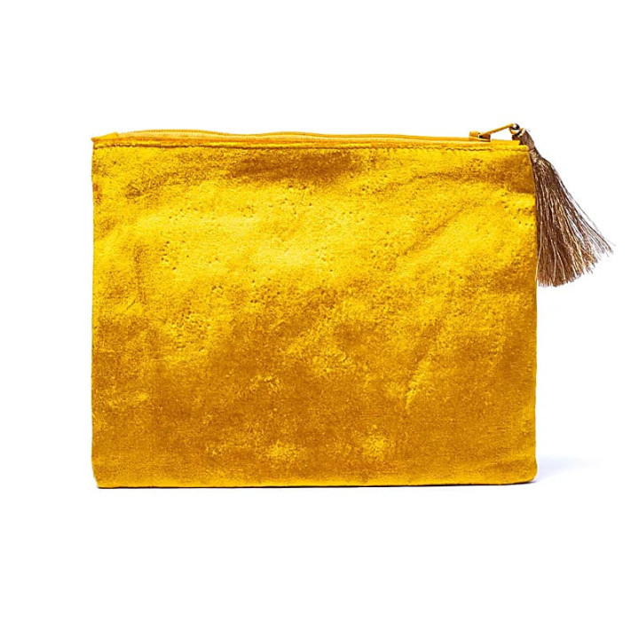 Pochette zippée en velours Jaune avec Soleil | Pieralune