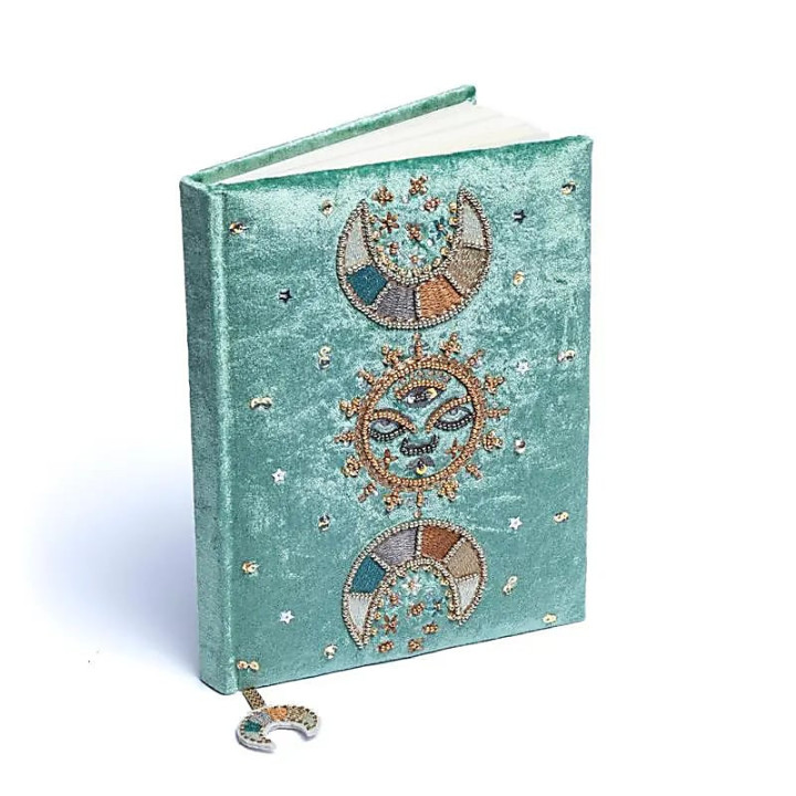 Carnet de notes velours Menthe avec phases lunaires | Pieralune