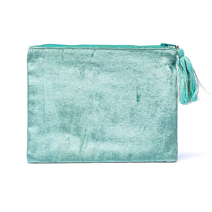 Pochette zippée en velours Menthe avec phases lunaires | Pieralune