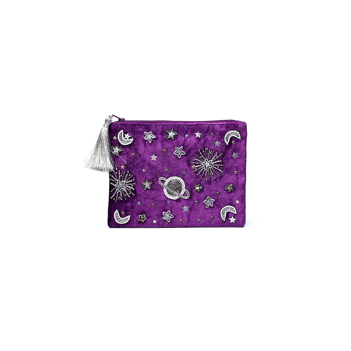 Pochette zippée en velours violet avec galaxie | Pieralune