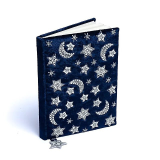 Carnet de notes velours bleu foncé avec lune et étoiles | Pieralune