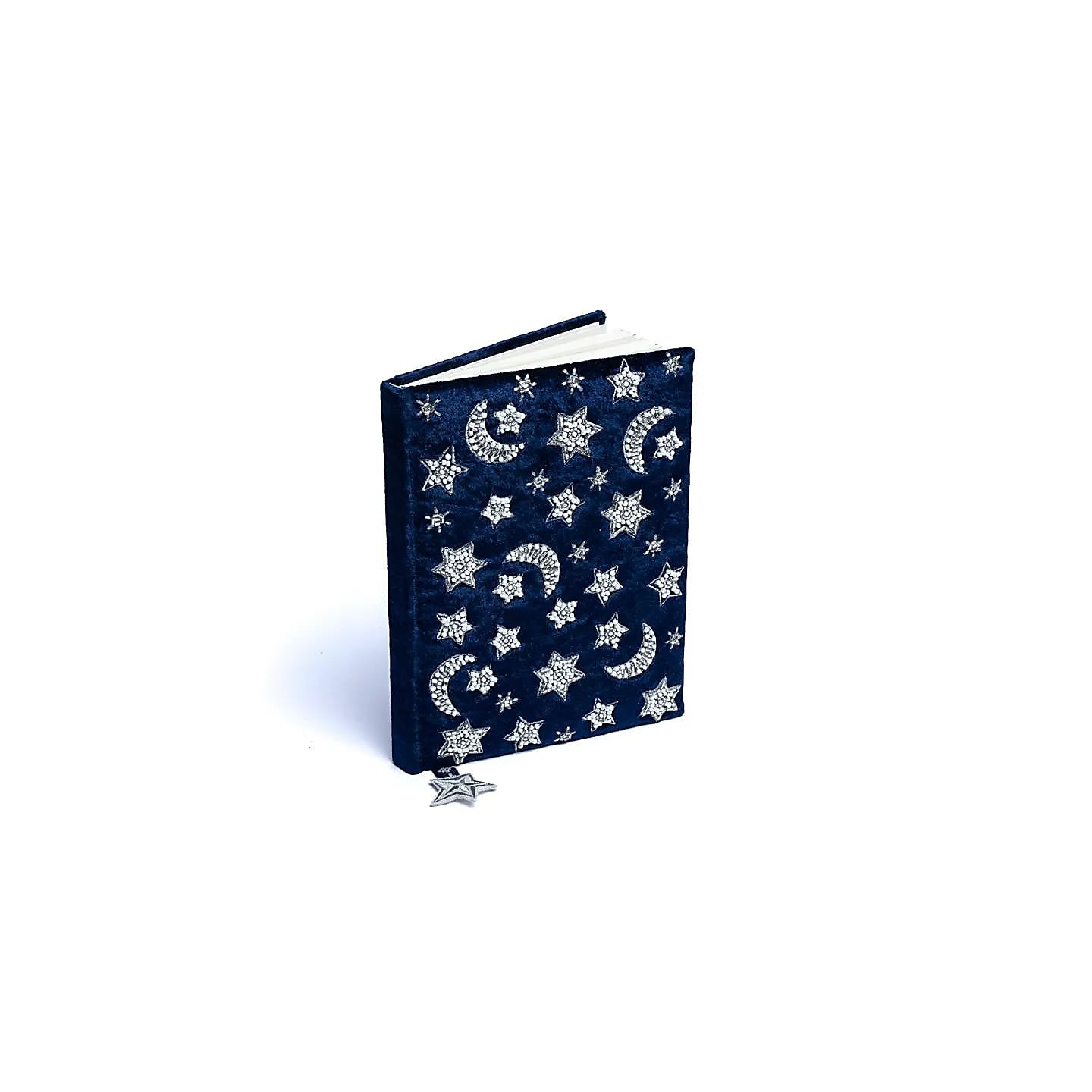 Carnet de notes velours bleu foncé avec lune et étoiles | Pieralune