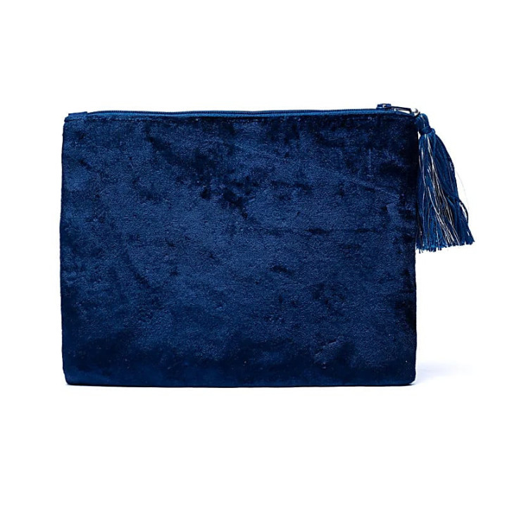 Pochette zippée en velours bleu foncé avec lune et étoiles | Pieralune