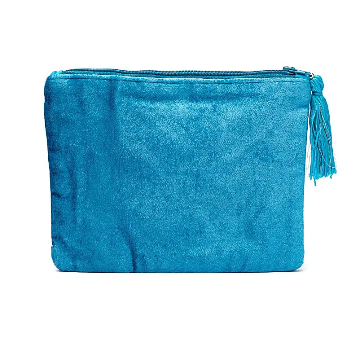Pochette zippée en velours bleu avec Œil de la Providence | Pieralune