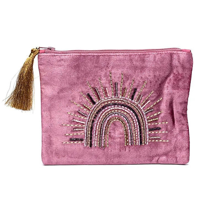 Pochette zippée en velours violet avec arc-en-ciel | Pieralune