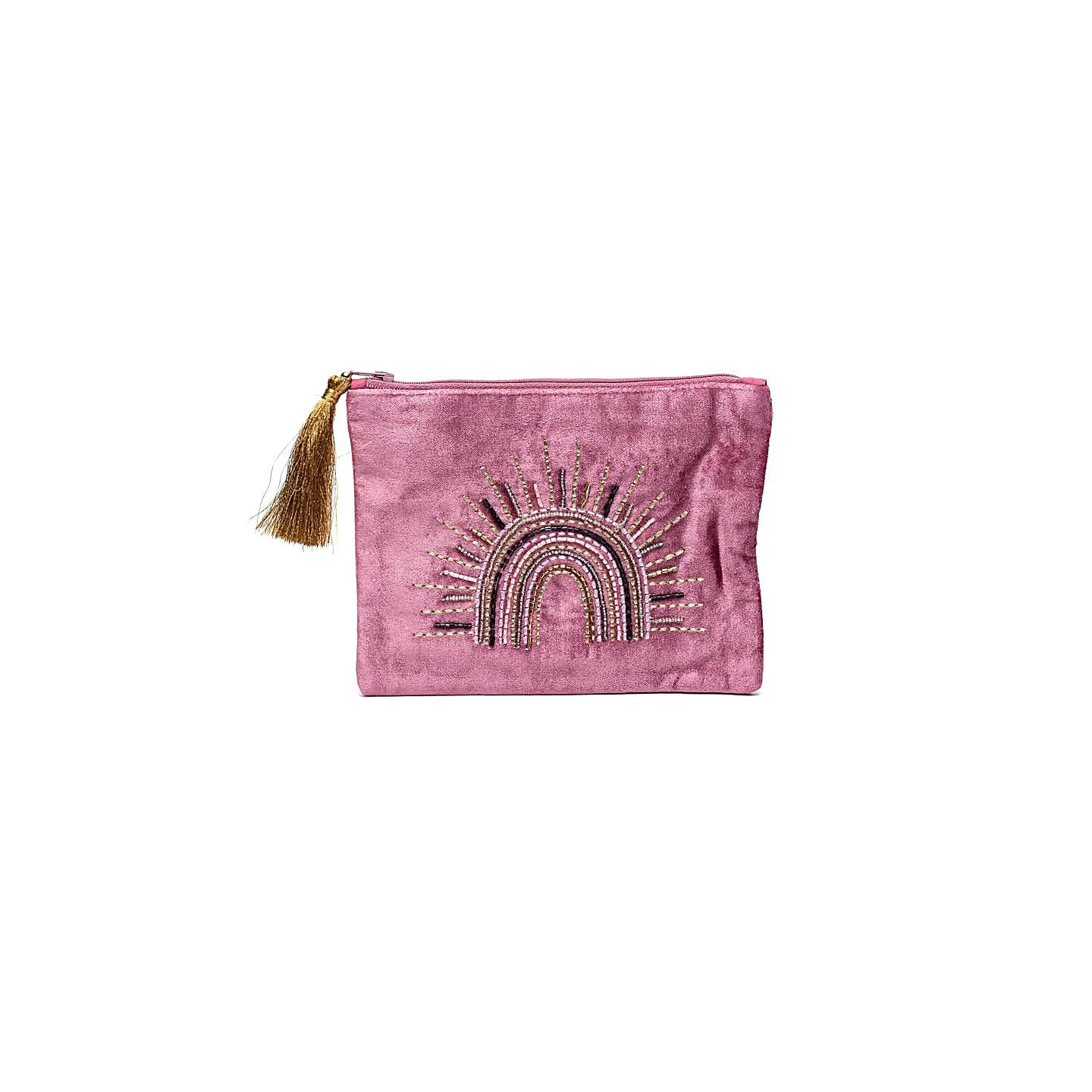 Pochette zippée en velours violet avec arc-en-ciel | Pieralune