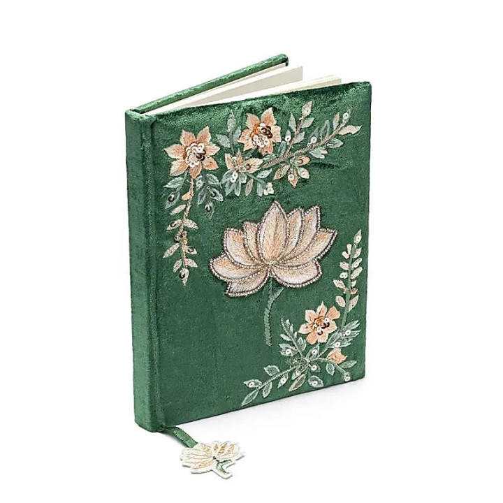 Carnet velours vert avec lotus | Pieralune