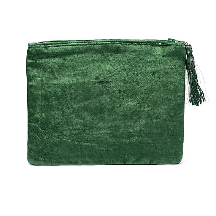Pochette zippée en velours vert avec lotus | Pieralune