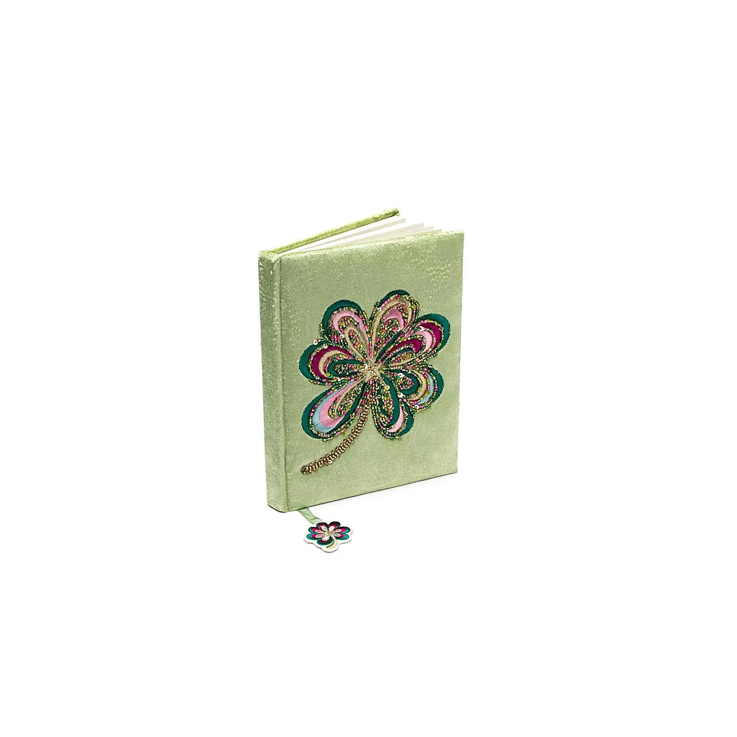 Carnet velours vert avec trèfle à quatre feuilles | Pieralune