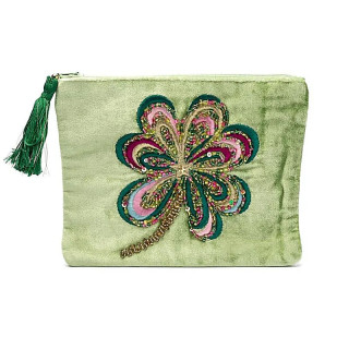 Pochette zippée en velours vert avec trèfle à quatre fe... | Pieralune
