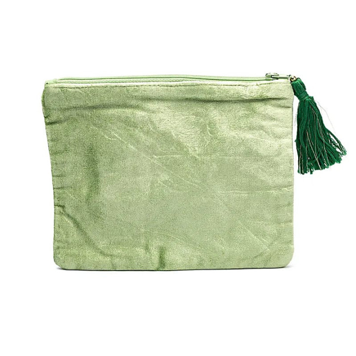 Pochette zippée en velours vert avec trèfle à quatre fe... | Pieralune