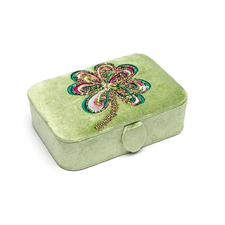 Coffret à bijoux / tarot velours vert avec trèfle à qua... | Pieralune