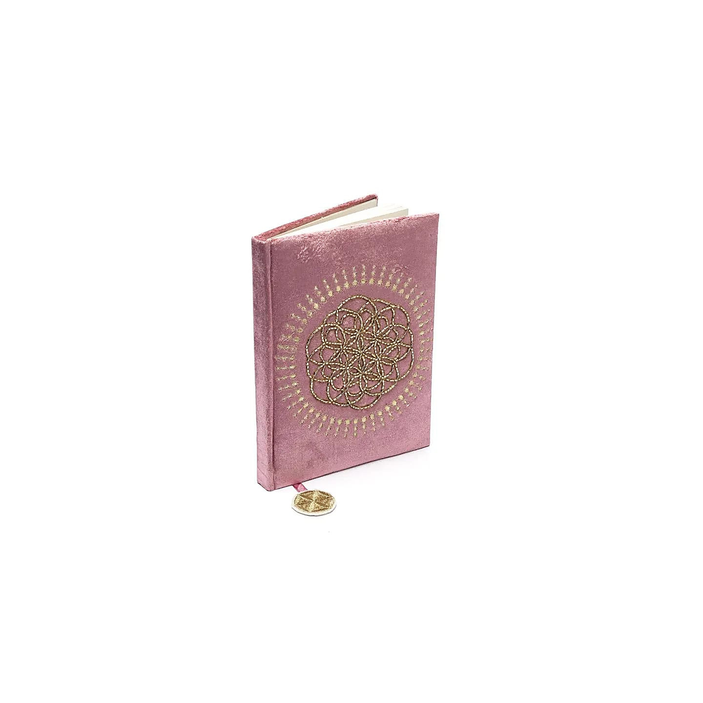 Carnet velours vieux rose avec Fleur de Vie | Pieralune
