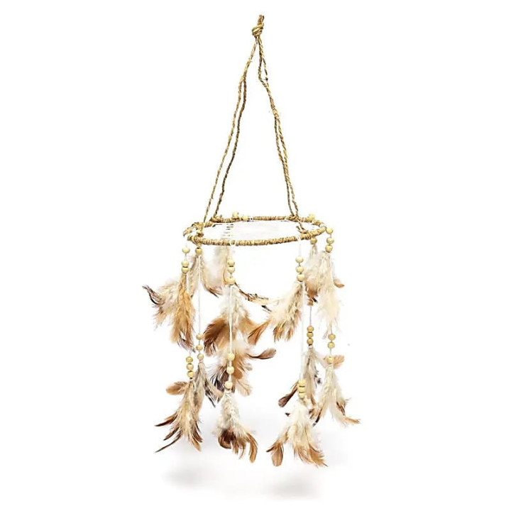 Attrape-rêves rond en chanvre marron/blanc cassé | Pieralune