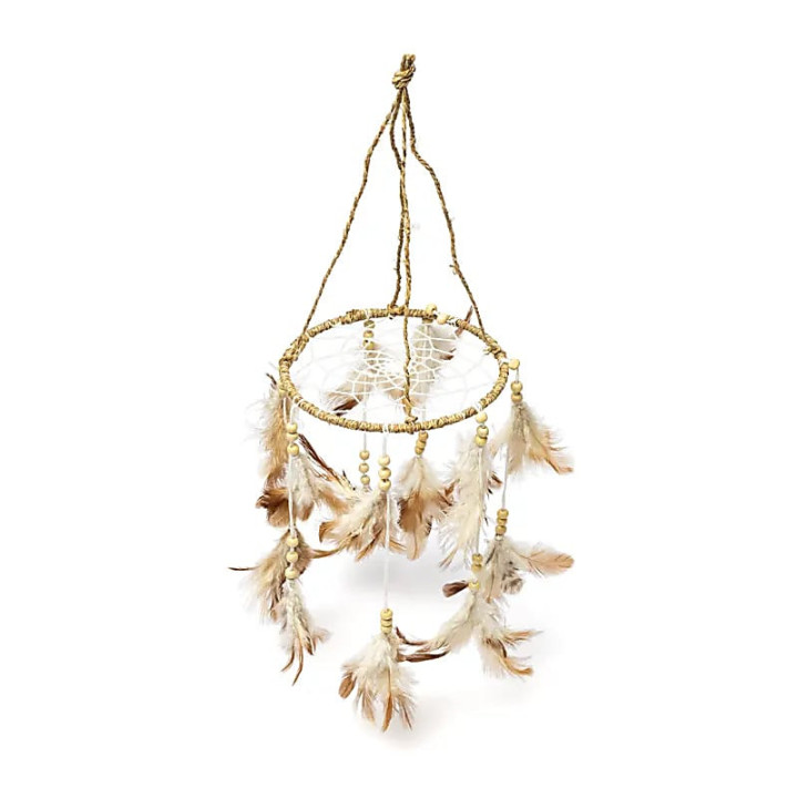 Attrape-rêves rond en chanvre marron/blanc cassé | Pieralune