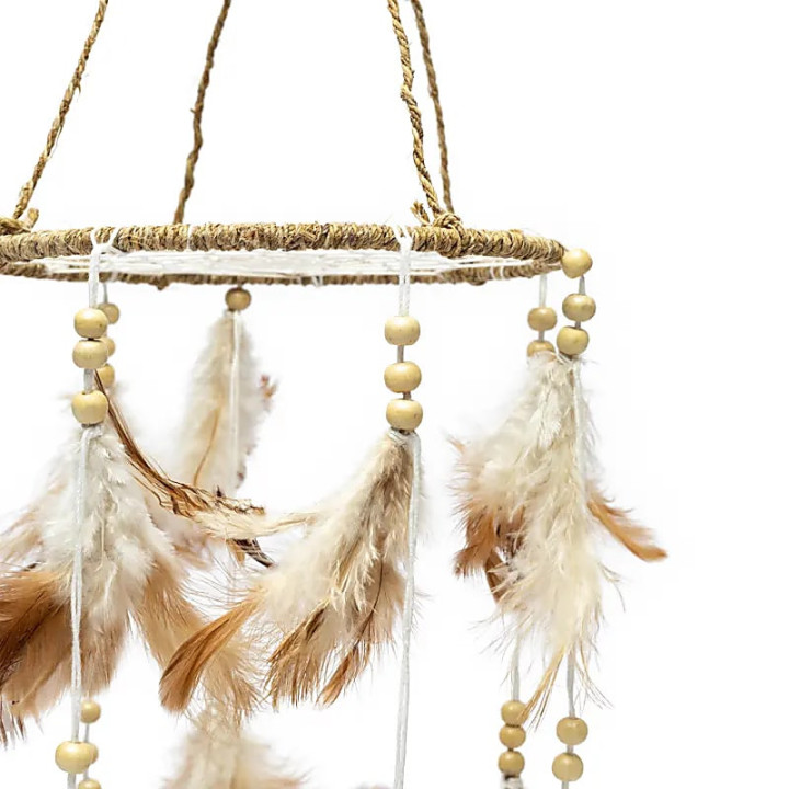 Attrape-rêves rond en chanvre marron/blanc cassé | Pieralune