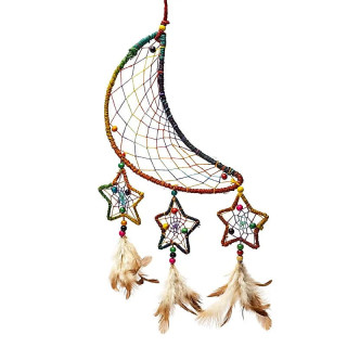 Attrape-rêves chanvre lune et étoiles multicolore | Pieralune
