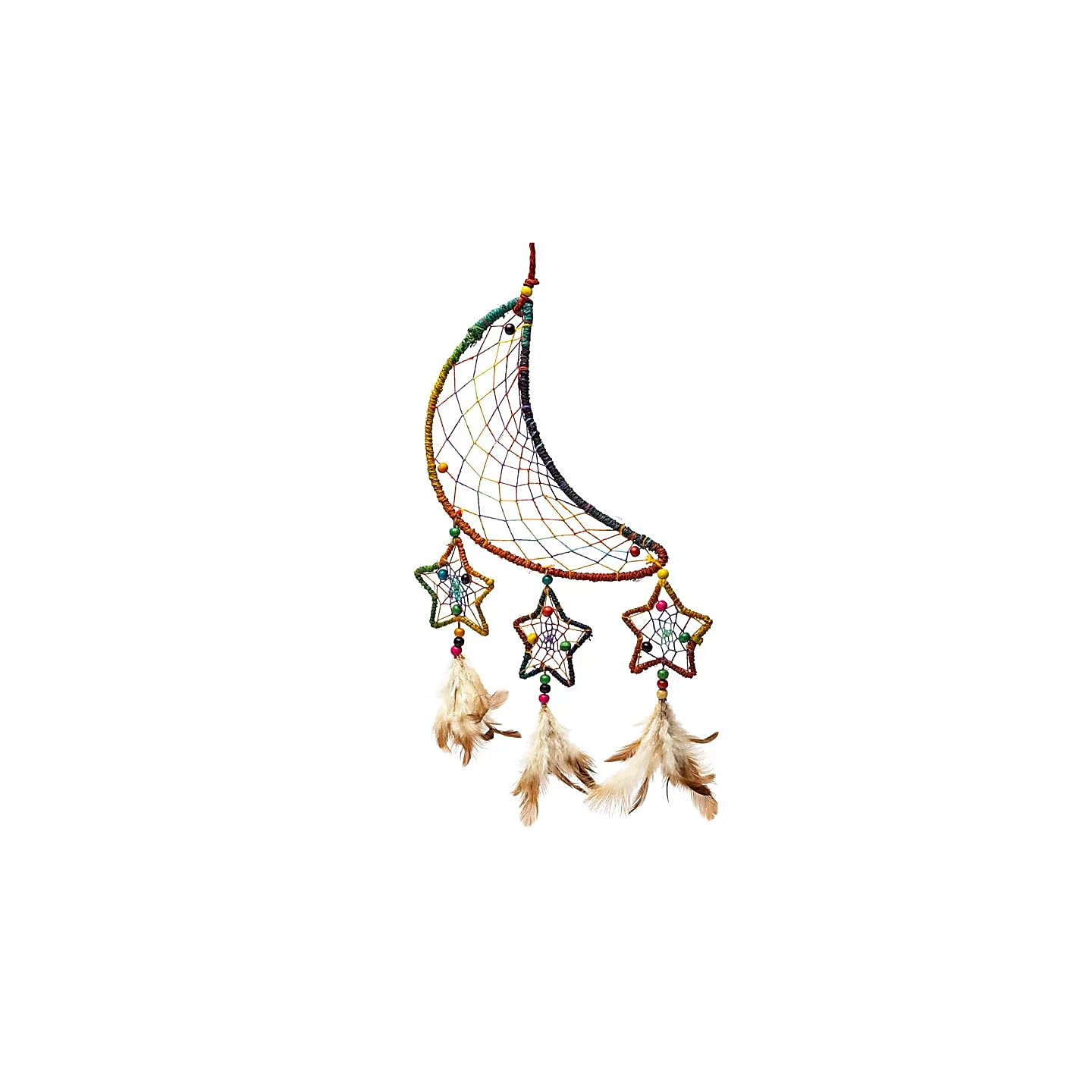 Attrape-rêves chanvre lune et étoiles multicolore | Pieralune