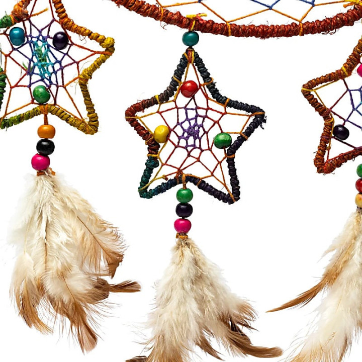 Attrape-rêves chanvre lune et étoiles multicolore | Pieralune
