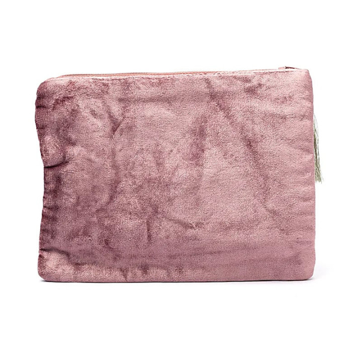 Pochette zippée en velours vieux rose avec Fleur de Vie | Pieralune