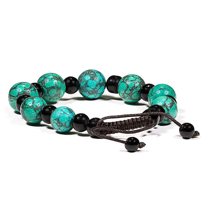 Bracelet turquoise et agate noir ajustable | Pieralune