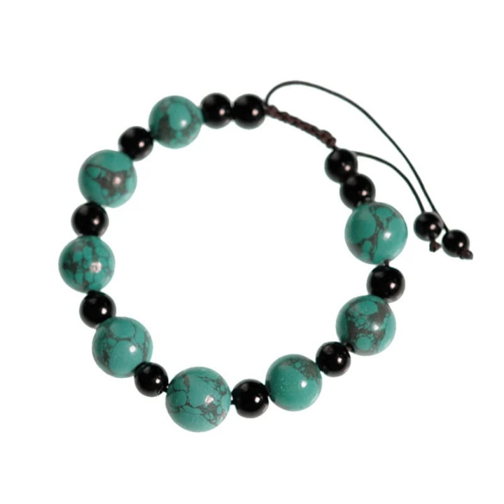 Bracelet turquoise et agate noir ajustable | Pieralune