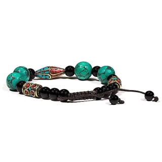 Bracelet turquoise corail et agate noir ajustable | Pieralune