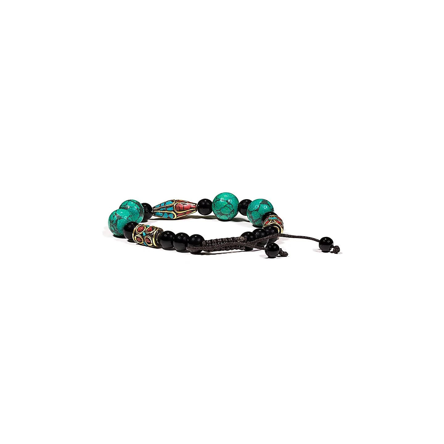 Bracelet turquoise corail et agate noir ajustable | Pieralune