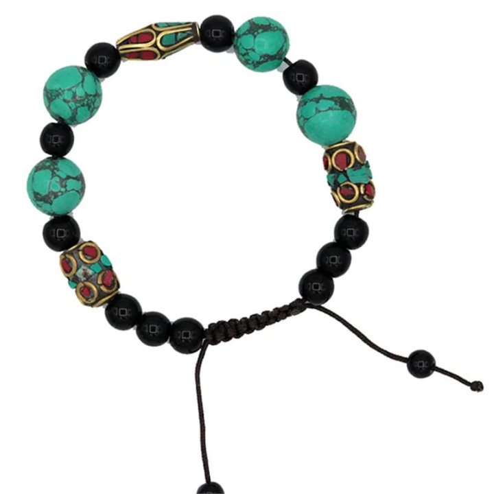 Bracelet turquoise corail et agate noir ajustable | Pieralune